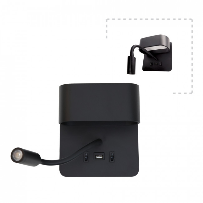 Απλίκα LED 9W 3000k Μαύρο Με USB 43036-BL INLIGHT