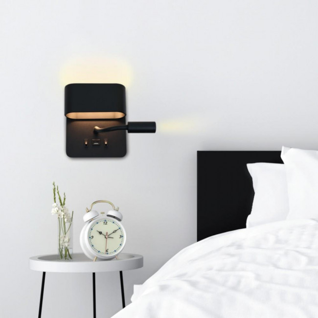 Απλίκα LED 9W 3000k Μαύρο Με USB 43036-BL INLIGHT