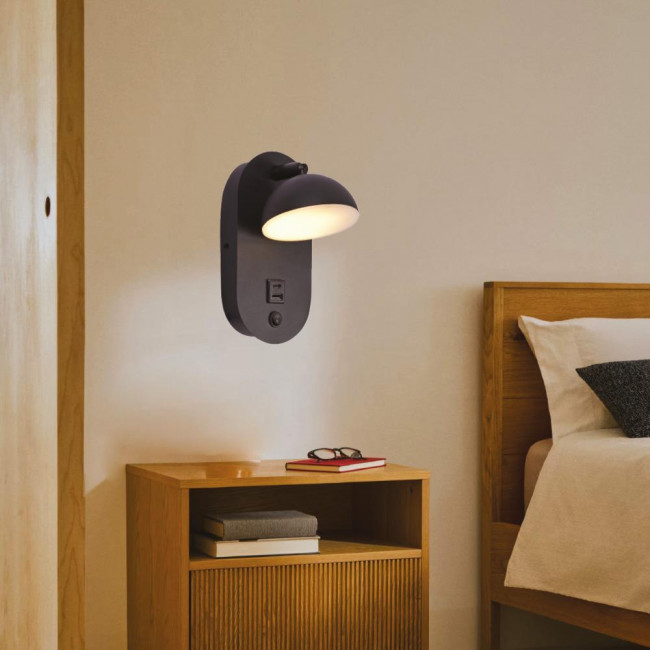 Απλίκα LED 7W 3000k Μαύρο Με USB 43062 INLIGHT