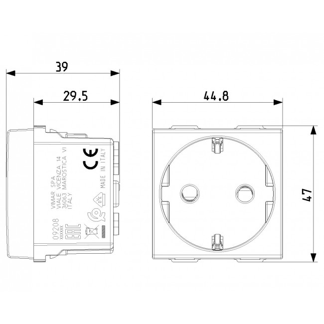 Πρίζα Σούκο Ασφαλείας Λευκό Neve 09208 VIMAR