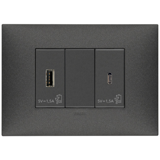 Πρίζα Φόρτισης USB TypeA 1 Στοιχείου Carbon Ματ Neve 09292.CM VIMAR