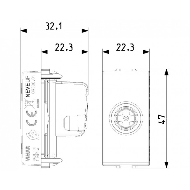 Πρίζα TV/RD/SAT Τερματική 1 Στοιχείου Λευκό Neve 09300.01 VIMAR