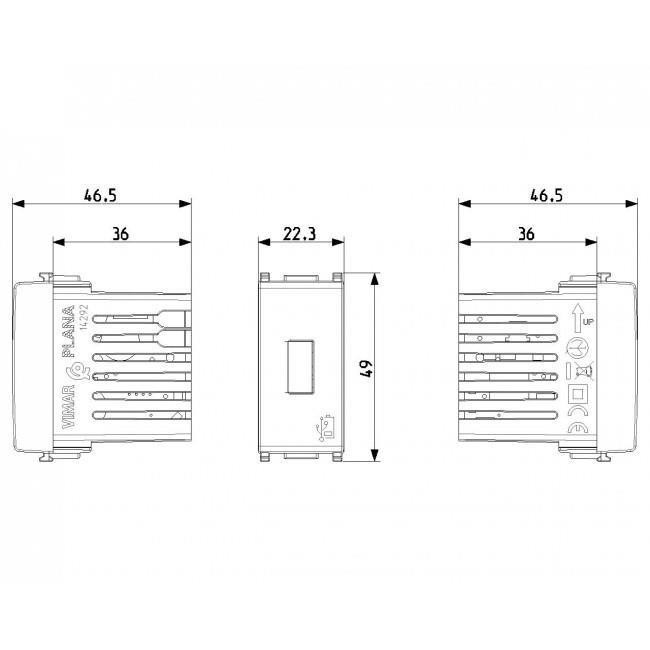 Πρίζα Φόρτισης USB TypeA 1 Στοιχείου Ασημί Plana 14292.SL VIMAR