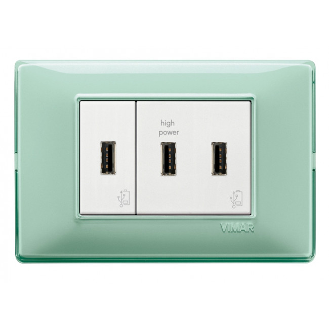 Πρίζα Φόρτισης USB Διπλή TypeA+A 2 Στοιχείων Λευκό Plana 14295 VIMAR