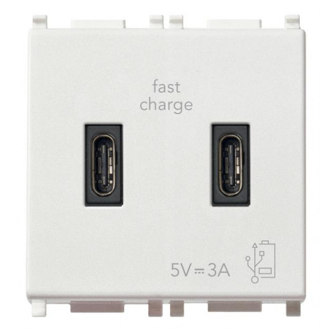 Πρίζα Φόρτισης USB Διπλή TypeC+C 2 Στοιχείων Λευκό Plana 14295.CC VIMAR