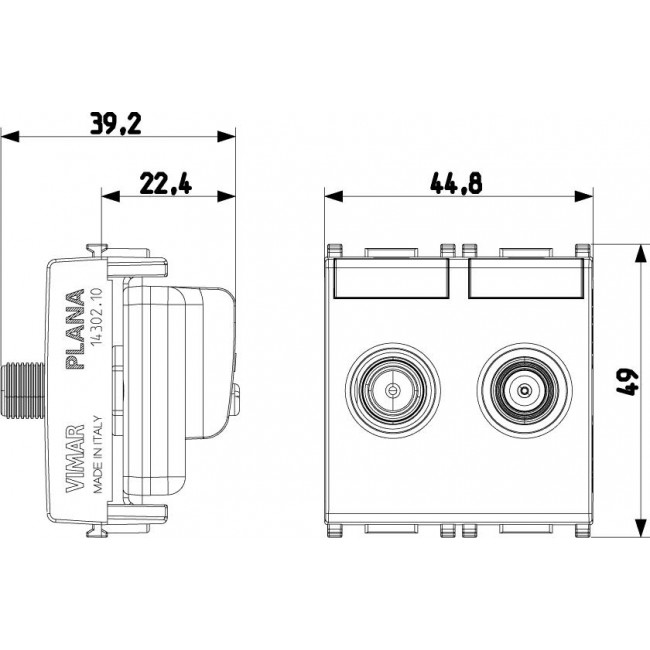 Πρίζα TV/RD-SAT Διέλευσης 2 Στοιχείων Λευκό 14302.10 VIMAR