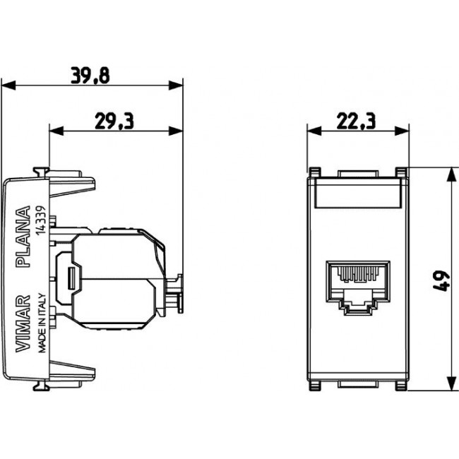 Πρίζα Δικτύου RJ45 Cat.6 FTP 1 Στοιχείου Λευκό Plana 14339.14 VIMAR