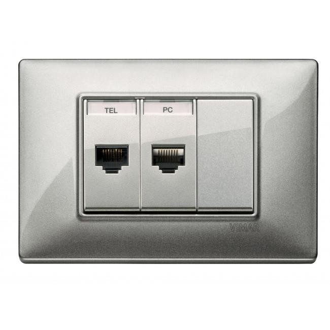 Πρίζα Δικτύου RJ45 Cat.6A UTP 1 Στοιχείου Ασημί Plana 14339.15.SL VIMAR