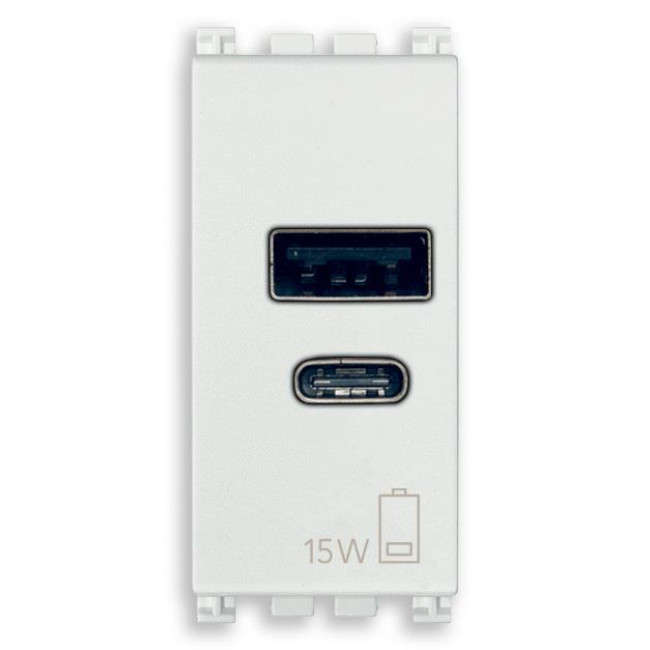 Πρίζα Φόρτισης USB Διπλή TypeA+C 1 Στοιχείου Λευκό Arke 19292.AC.15.B VIMAR