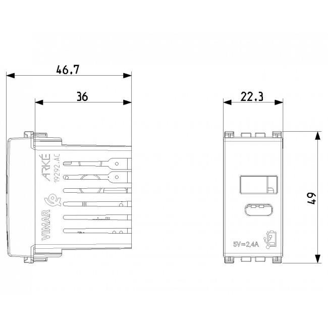 Πρίζα Φόρτισης USB Διπλή TypeA+C 1 Στοιχείου Λευκό Arke 19292.AC.B VIMAR