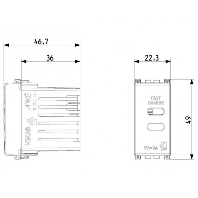 Πρίζα Φόρτισης USB Διπλή TypeC+C 1 Στοιχείου Λευκό Arke 19292.CC.B VIMAR