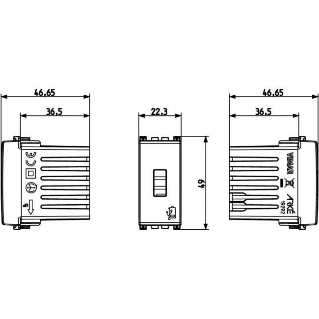 Πρίζα Φόρτισης USB TypeA 1 Στοιχείου Metal Arke 19292.M VIMAR