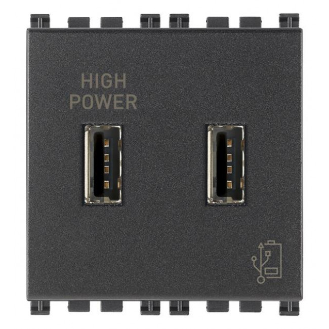 Πρίζα Φόρτισης USB Διπλή TypeA+A 2 Στοιχείων Γκρι Arke 19295 VIMAR