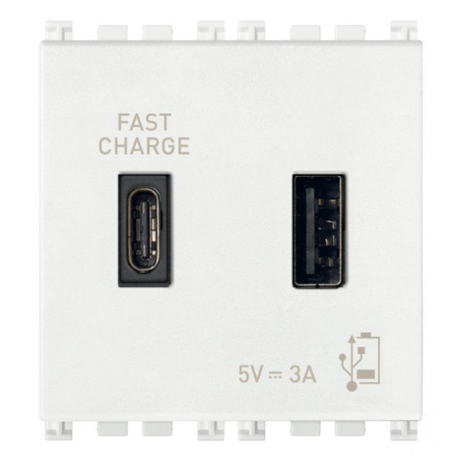 Πρίζα Φόρτισης USB Διπλή TypeA+C 2 Στοιχείων Λευκό Arke 19295.AC.B VIMAR