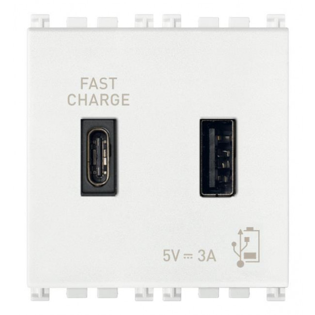 Πρίζα Φόρτισης USB Διπλή TypeA+C 2 Στοιχείων Λευκό Arke 19295.AC.B VIMAR