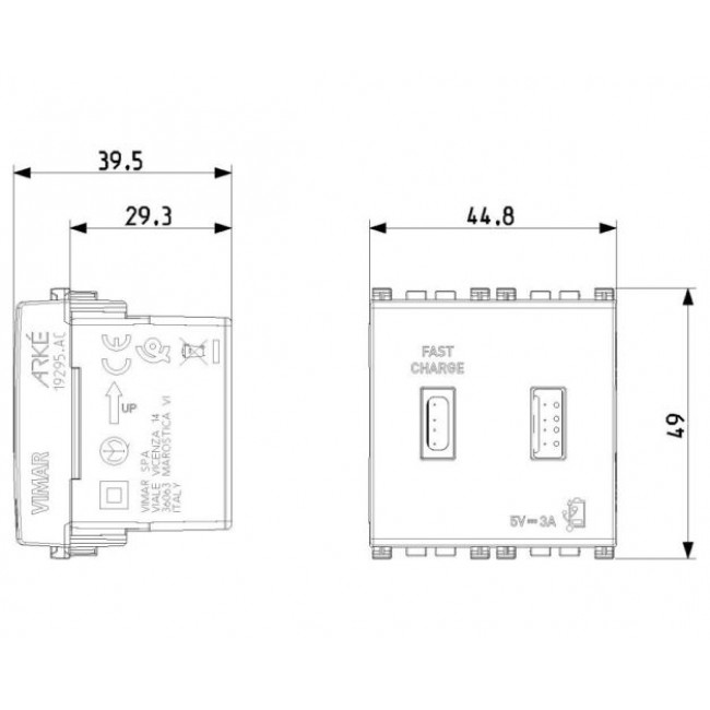 Πρίζα Φόρτισης USB Διπλή TypeA+C 2 Στοιχείων Λευκό Arke 19295.AC.B VIMAR