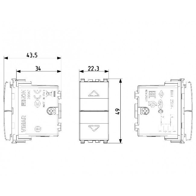 Διακόπτης Ρολλών 1 Στοιχείου Γκρι Eikon 20060 VIMAR