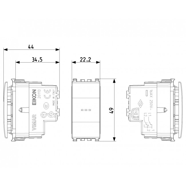 Διακόπτης Μεσαίος A/R Αξονικός 1 Στοιχείου Next Eikon 20113.N VIMAR