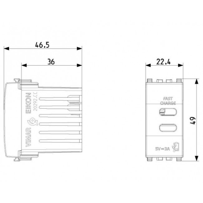 Πρίζα Φόρτισης USB Διπλή TypeC+C 1 Στοιχείου Γκρι Eikon 20292.CC VIMAR