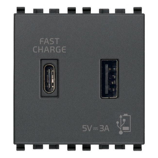 Πρίζα Φόρτισης USB Διπλή TypeA+C 2 Στοιχείων Γκρι Eikon 20295.AC VIMAR