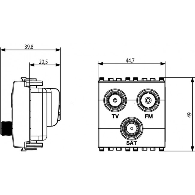 Πρίζα TV-RD-SAT Αστέρας 2 Στοιχείων Next Eikon 20303.N VIMAR