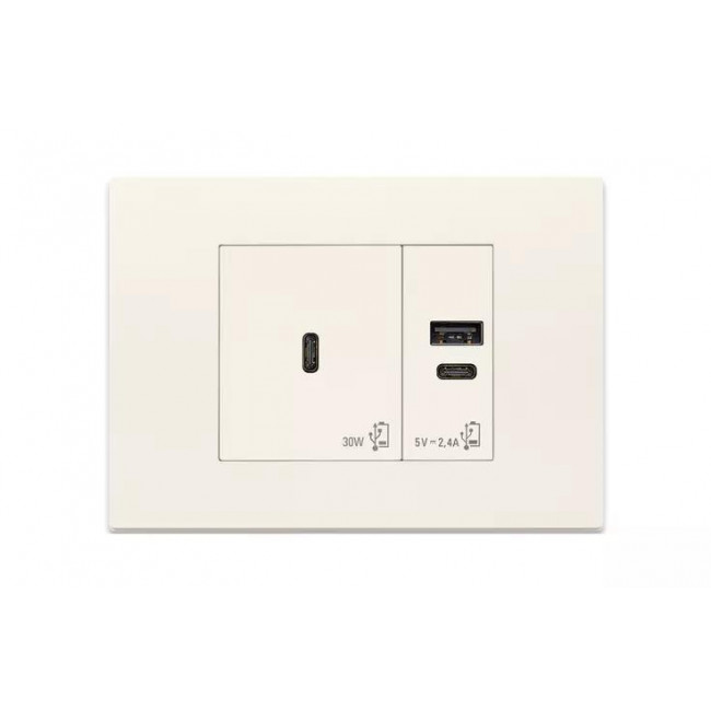 Πρίζα Φόρτισης USB Διπλή TypeA+C 1 Στοιχείου Λευκό Linea 30292.ACB VIMAR