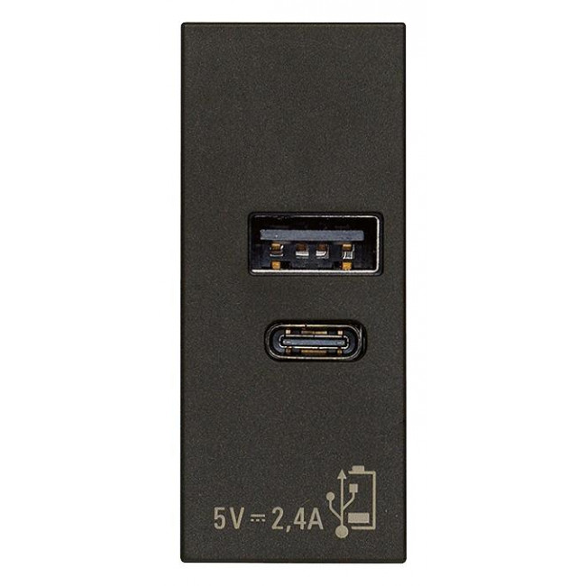 Πρίζα Φόρτισης USB Διπλή TypeA+C 1 Στοιχείου Μαύρο Linea 30292.ACG VIMAR