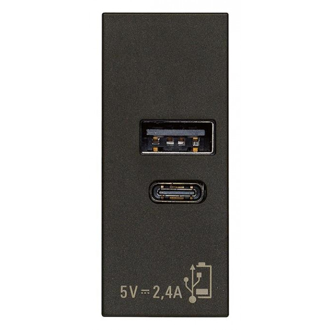 Πρίζα Φόρτισης USB Διπλή TypeA+C 1 Στοιχείου Μαύρο Linea 30292.ACG VIMAR