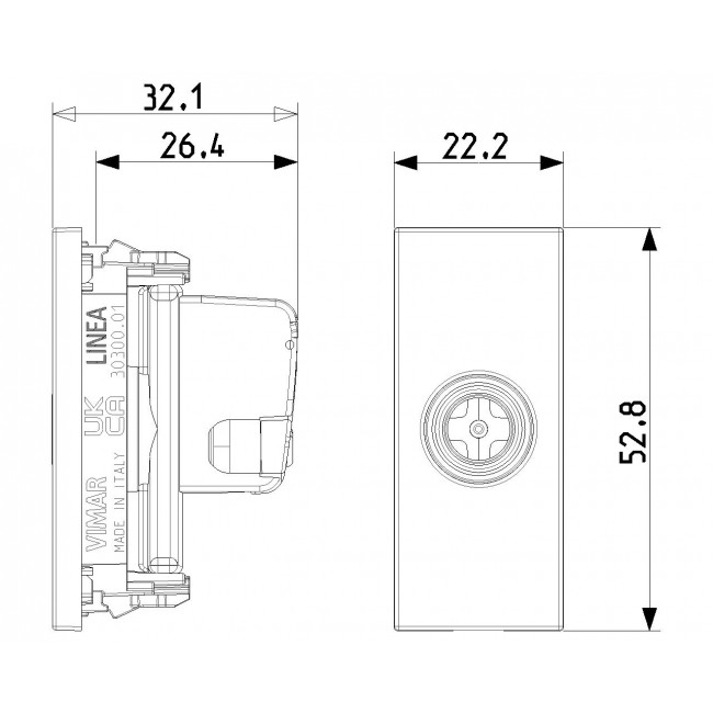 Πρίζα TV/RD/SAT Τερματική 1 Στοιχείου Μαύρο Linea 30300.01G VIMAR