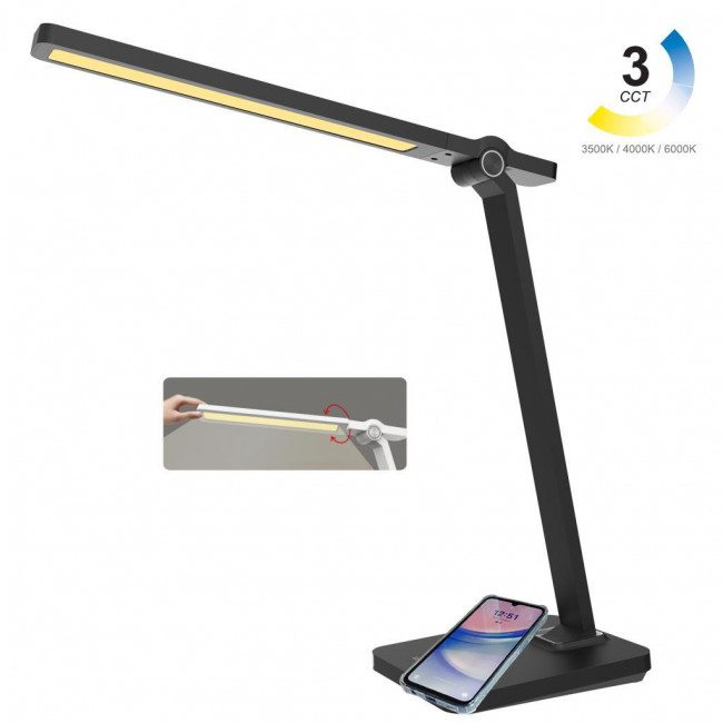 Φωτιστικό Γραφείου LED 10W 3000-6000K Μαύρο Με Wireless Φορτιστή 40-900264 G.K.
