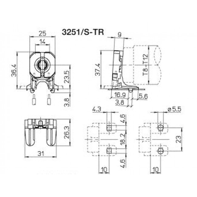 Ντουί T8 Πλαστικό Διάφανο Με Βάση 3251/S-TR STUCCHI