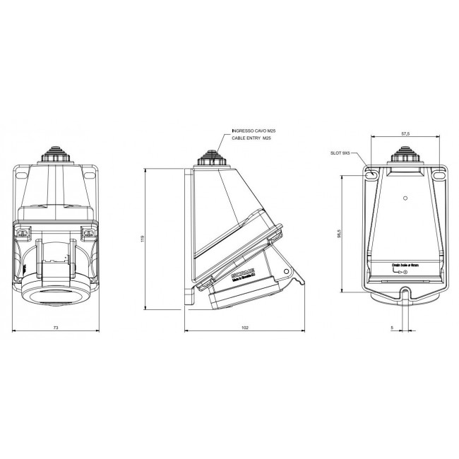 Πρίζα Επιτοίχια Θηλυκό 4P 16A IP44 OPTIMA SCAME