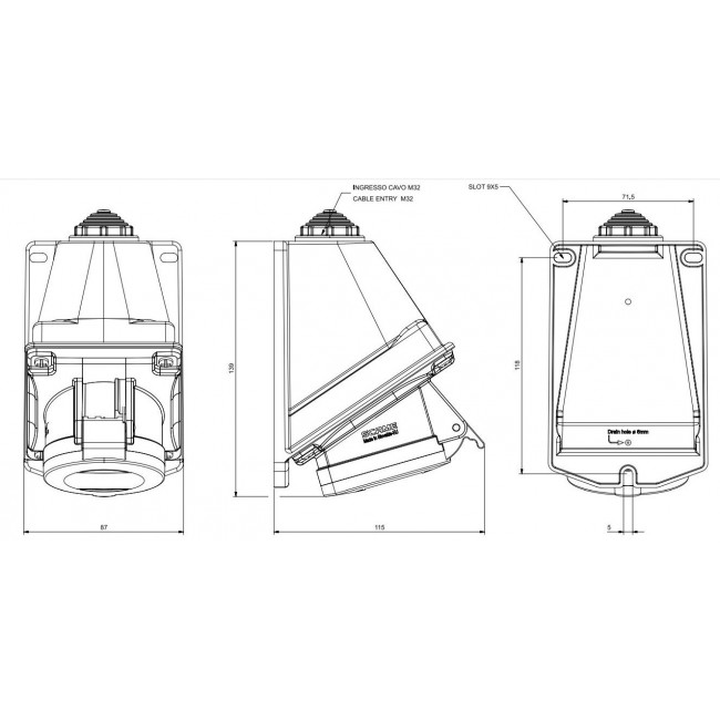 Πρίζα Επιτοίχια Θηλυκό 4P 32A IP44 OPTIMA SCAME