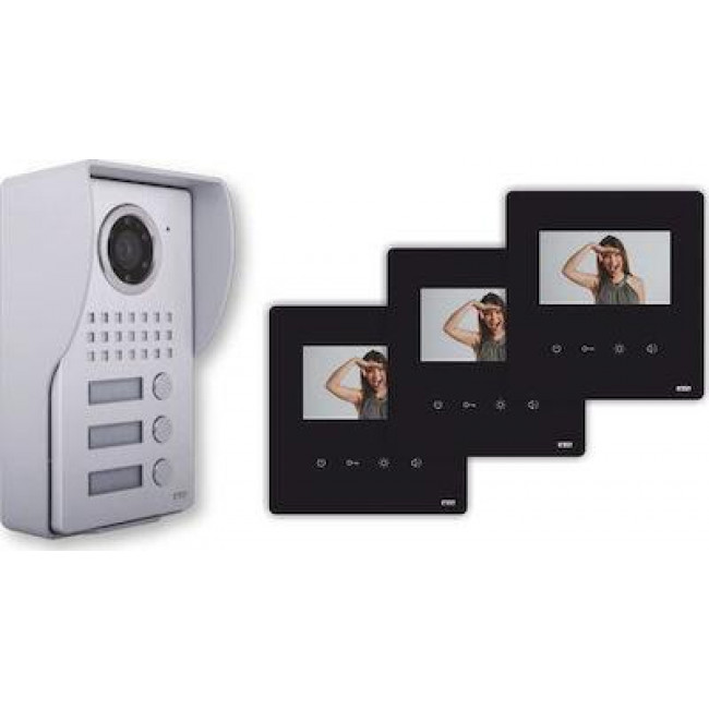 KIT Θυροτηλεόρασης 3 Διαμερισμάτων Με Οθόνες 4,3' Μαύρες 034310 CTC