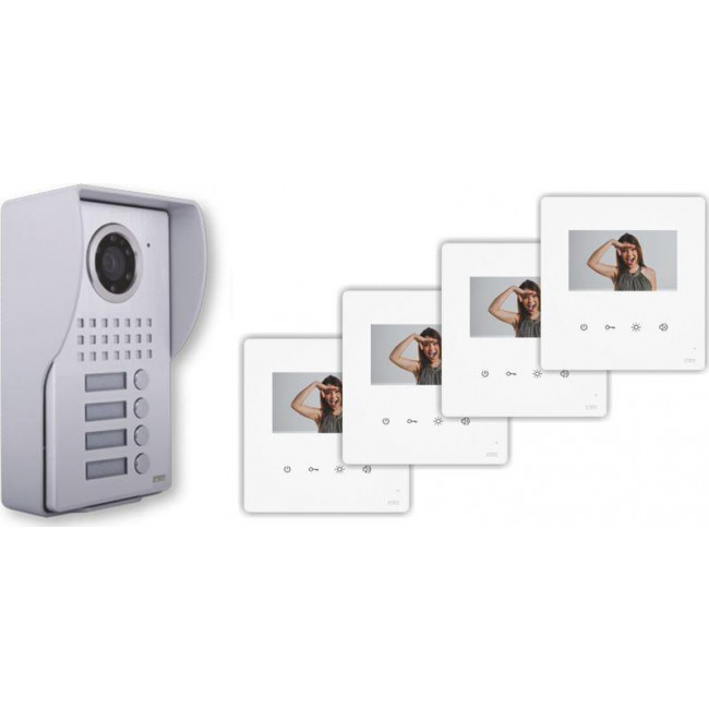 KIT Θυροτηλεόρασης 4 Διαμερισμάτων Με Οθόνες 4,3' Λευκές 034413 CTC