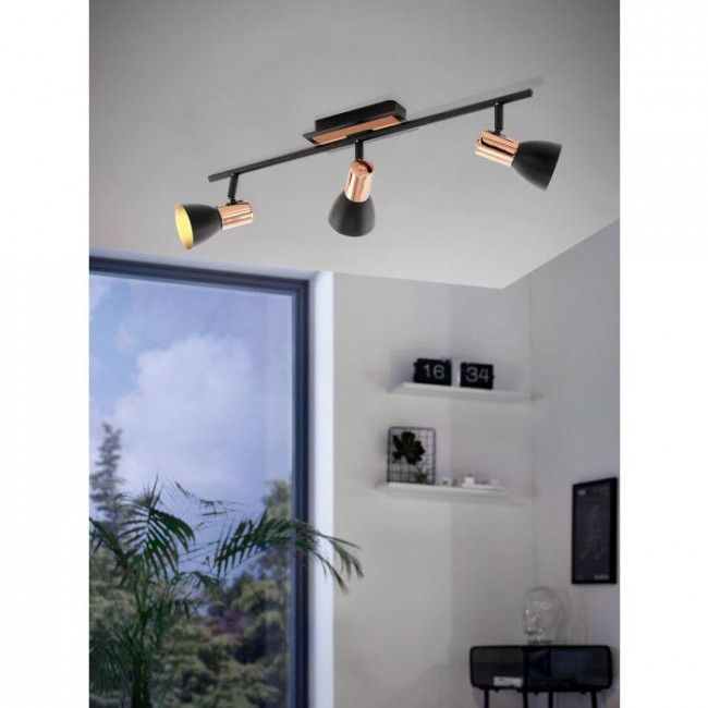 Σποτ Οροφής Τρίφωτο GU10 Μαύρο Και Χαλκός Barnham 94586 EGLO