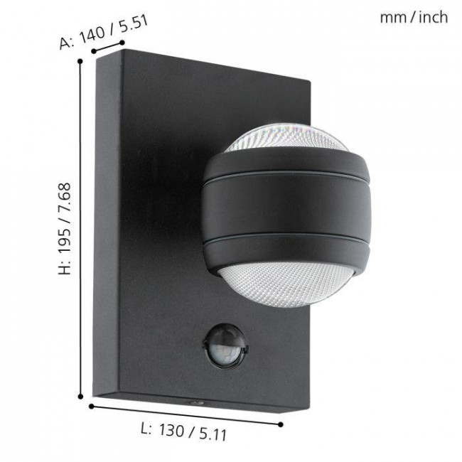 Απλίκα LED 7.4W 3000k Ανθρακί Με Αισθητήρα Κίνησης Sesimba1 96021 EGLO