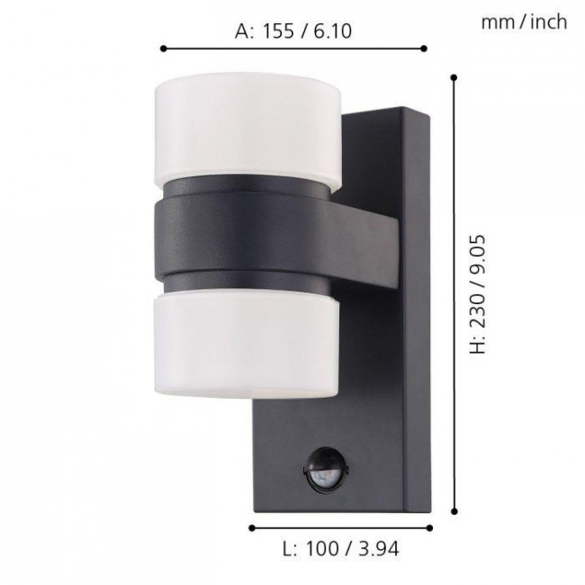 Απλίκα LED 9.8W 3000k Ανθρακί Και Λευκό Με Αισθητήρα Κίνησης Atollari 96276 EGLO