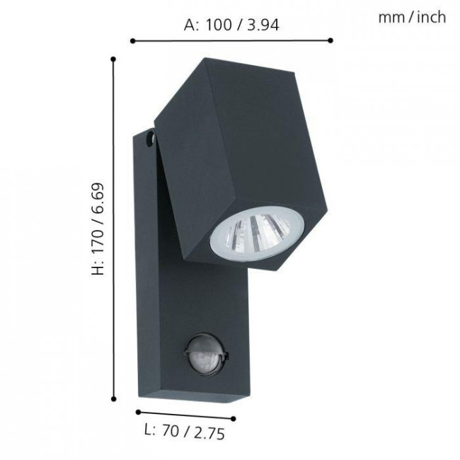 Σπότ Επίτοιχο LED 5W 3000k Ανθρακί Με Αισθητήρα Κίνησης Sakeda 96287 EGLO