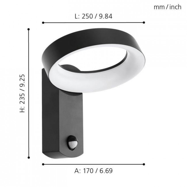 Απλίκα LED 11W 3000k Ανθρακί Με Αισθητήρα Κίνησης Pernate 97308 EGLO