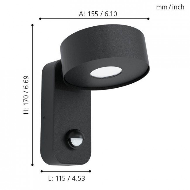 Απλίκα LED 4.9W 3000k Μαύρο Με Αισθητήρα Κίνησης Palosco 98738 EGLO
