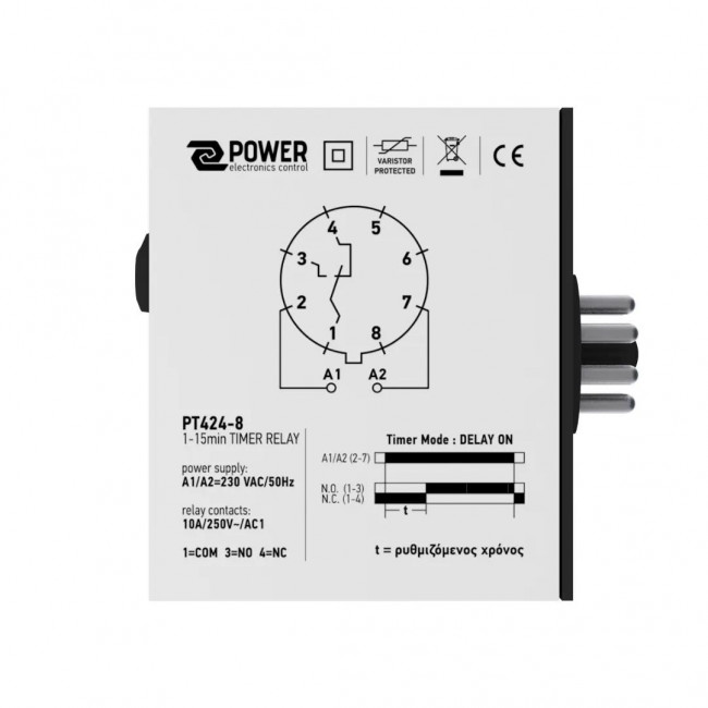Χρονικό Ρελέ Βάσης Delay On PT424-8 PELC