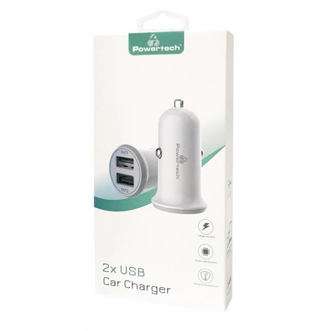 Φορτιστής Αυτοκινήτου USB TypeA Διπλό 17W Λευκό PT-714 POWERTECH