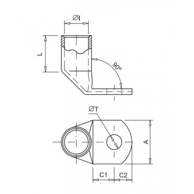 Ακροδέκτης Κως Πρέσσας Β.Τ.90° 25mm² Με Οπή 8mm T90-25/8 SOFAMEL