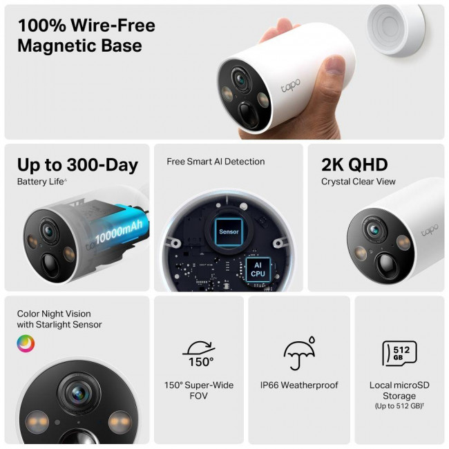 Κάμερα Bullet Wi-Fi 4MP, Με Φακό 2.1mm Tapo C425 TP-LINK