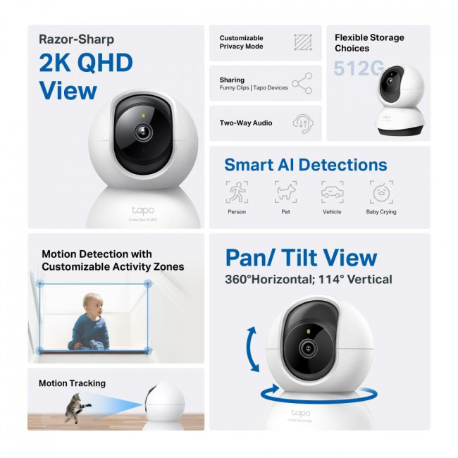Κάμερα Pan/Tilt Wi-Fi 4MP QHD, Με Φακό 4mm Tapo C220 V1.0 TP-LINK