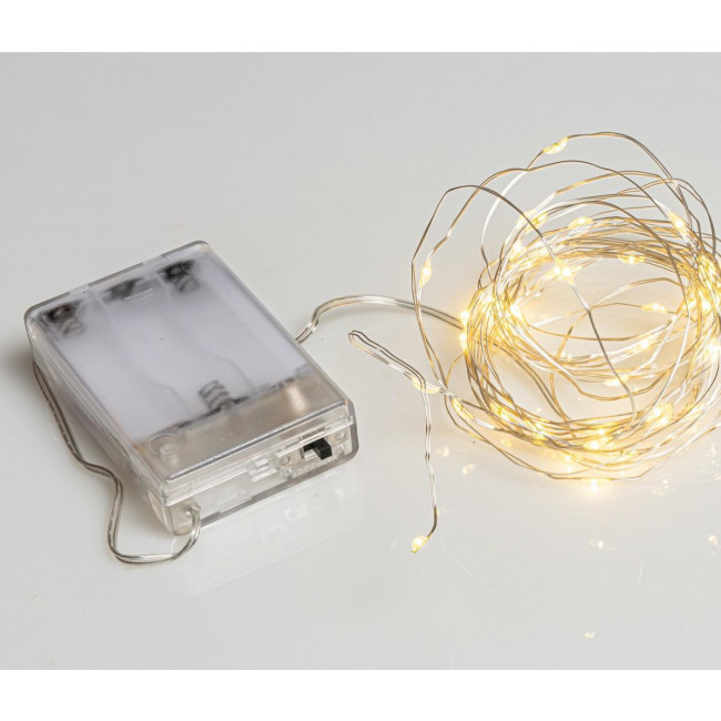 Σειρά Με 50 Λαμπάκια LED Λευκά Ασημί Καλώδιο Με Μπαταρίες