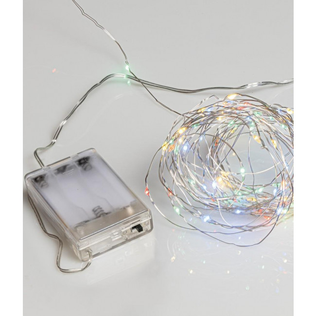 Σειρά Με 50 Λαμπάκια LED Πολύχρωμα Ασημί Καλώδιο Με Μπαταρίες
