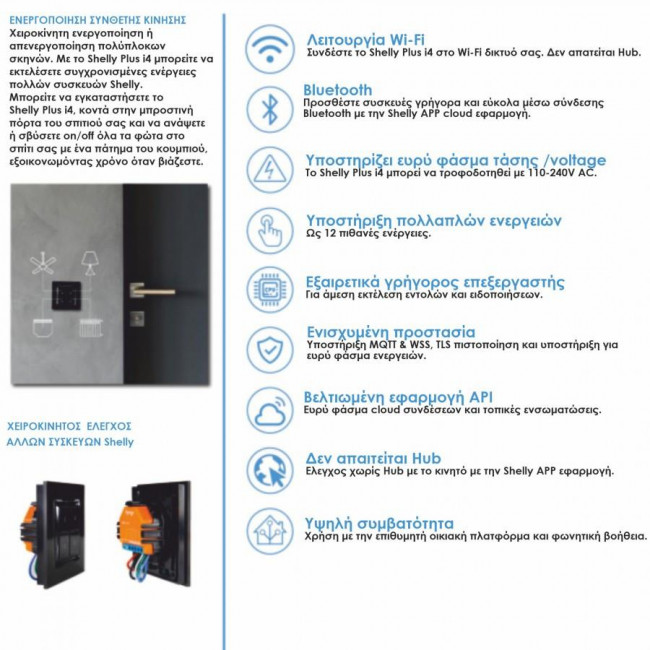 Διακόπτης Wi-Fi Και Bluetooth 4 Σεναρίων Plus i4 SHELLY