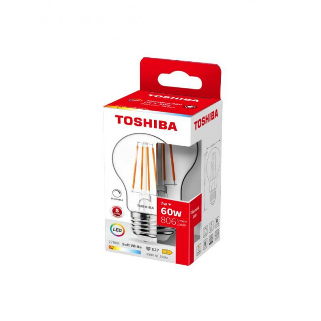 Λάμπα LED Κλασική 7W E27 2700k 230V Filament Clear Dimmable TOSHIBA